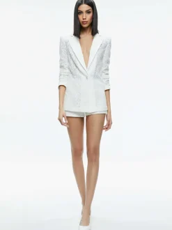 Alice and Olivia Judith Sheer Lace Shawl Collar Blazer-Women Jackets + Coats