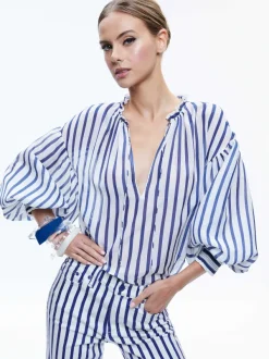 Alice and Olivia Julius Voluminous Blouson Sleeve Blouse-Women Tops