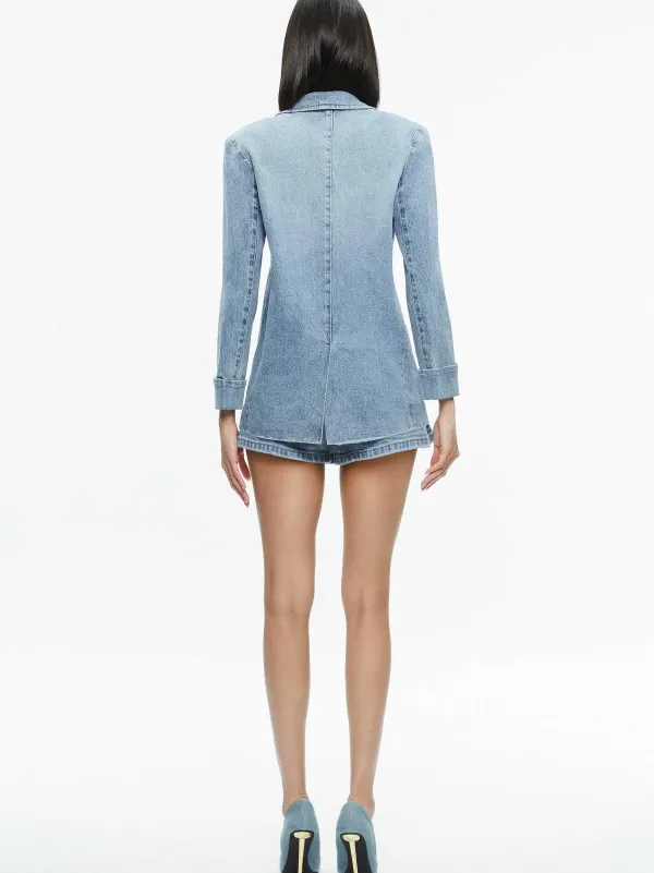 Alice and Olivia Justine Rolled Cuff Blazer + Noah Denim Pleated Skort-Women Matching Sets