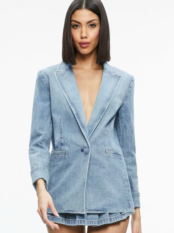 Alice and Olivia Justine Rolled Cuff Blazer + Noah Denim Pleated Skort-Women Matching Sets