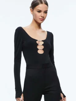 Alice and Olivia Kalena Scoop Neck Cutout Bodysuit-Women Tops