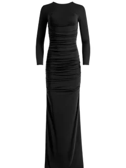 Alice and Olivia Katherina Crew Neck Long Sleeve Ruched Maxi Dress-Women Dresses