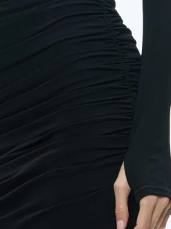 Alice and Olivia Katherina Crew Neck Long Sleeve Ruched Maxi Dress-Women Dresses