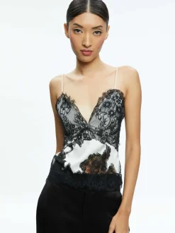 Alice and Olivia Katja Cutaway Lace Slip Top-Women Tops