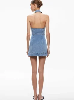 Alice and Olivia Kendall Denim Halter Mini Dres-Women Dresses