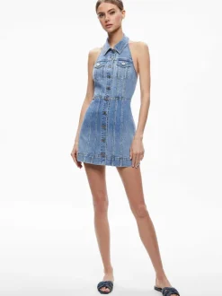 Alice and Olivia Kendall Denim Halter Mini Dres-Women Dresses