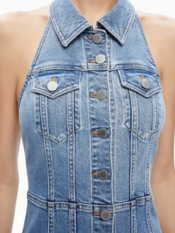 Alice and Olivia Kendall Denim Halter Mini Dres-Women Dresses