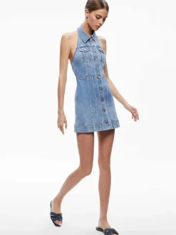 Alice and Olivia Kendall Denim Halter Mini Dres-Women Dresses