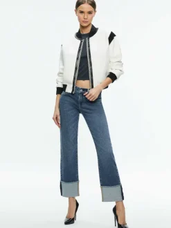 Alice and Olivia Keri Combination Vegan Leather Varsity Jacket-Women Jackets + Coats