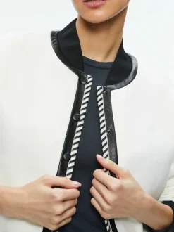 Alice and Olivia Keri Combination Vegan Leather Varsity Jacket-Women Jackets + Coats