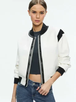 Alice and Olivia Keri Combination Vegan Leather Varsity Jacket-Women Jackets + Coats