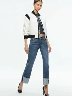 Alice and Olivia Keri Combination Vegan Leather Varsity Jacket-Women Jackets + Coats