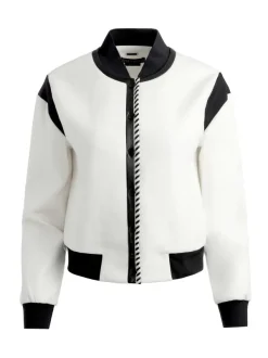 Alice and Olivia Keri Combination Vegan Leather Varsity Jacket-Women Jackets + Coats