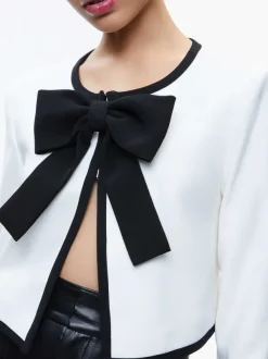 Alice and Olivia Kidman Bow Front Cropped Jacket-Women Jackets + Coats