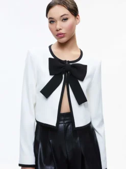 Alice and Olivia Kidman Bow Front Cropped Jacket-Women Jackets + Coats