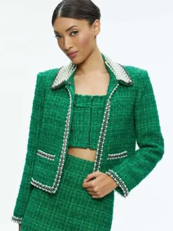 Alice and Olivia Kidman Pearl Embellished Collared Jacket-Women Jackets + Coats