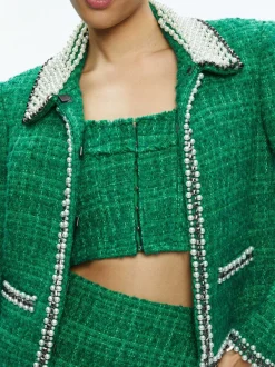 Alice and Olivia Kidman Pearl Embellished Collared Jacket-Women Jackets + Coats