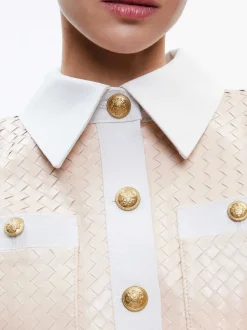 Alice and Olivia Kinley Woven Vegan Leather Jacket-Women Jackets + Coats