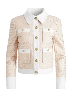 Alice and Olivia Kinley Woven Vegan Leather Jacket-Women Jackets + Coats