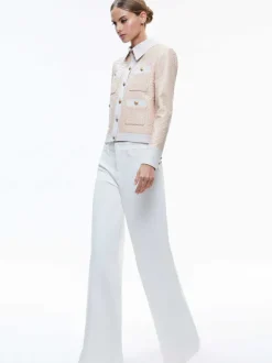 Alice and Olivia Kinley Woven Vegan Leather Jacket-Women Jackets + Coats