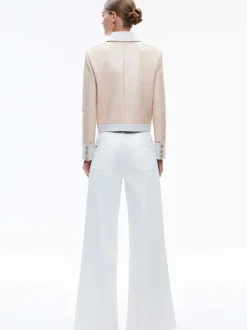 Alice and Olivia Kinley Woven Vegan Leather Jacket-Women Jackets + Coats