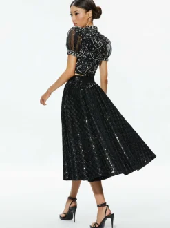 Alice and Olivia Kristina Embellished Puff Sleeve Crop Top-Women Tops