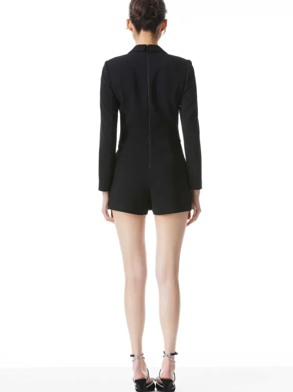 Alice and Olivia Kyrie Tuxedo Skort Romper-Women Jumpsuits