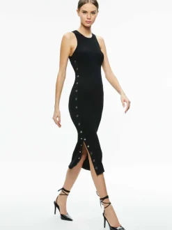 Alice and Olivia Lalita Side Snap Midi Dress-Women Dresses