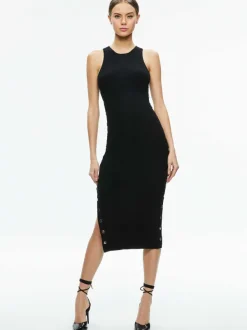 Alice and Olivia Lalita Side Snap Midi Dress-Women Dresses