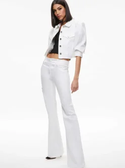 Alice and Olivia Lana Puff Sleeve Denim Jacket-Women Jackets + Coats