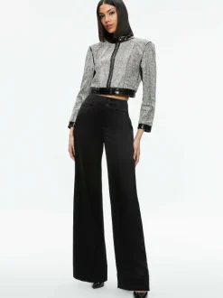 Alice and Olivia Lari Crystal Embellished Leather Jacket-Women Jackets + Coats