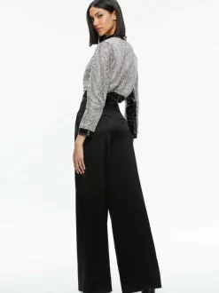 Alice and Olivia Lari Crystal Embellished Leather Jacket-Women Jackets + Coats