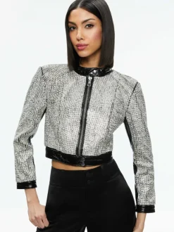 Alice and Olivia Lari Crystal Embellished Leather Jacket-Women Jackets + Coats
