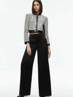 Alice and Olivia Lari Crystal Embellished Leather Jacket-Women Jackets + Coats