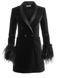 Alice and Olivia Latoya Feather Cuff Blazer Mini Dress-Women Dresses