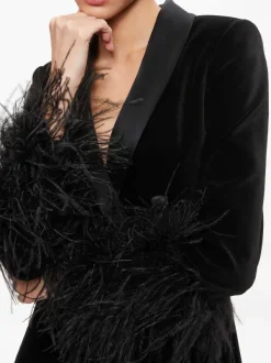 Alice and Olivia Latoya Feather Cuff Blazer Mini Dress-Women Dresses