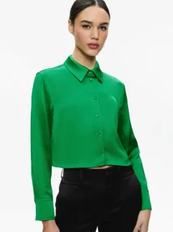 Alice and Olivia Leon Cropped Button Down-Women Tops