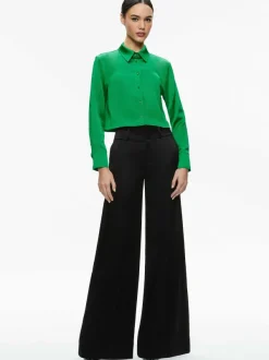 Alice and Olivia Leon Cropped Button Down-Women Tops