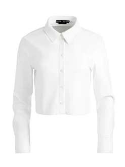 Alice and Olivia Leon Cropped Vegan Leather Button Down-Women Tops