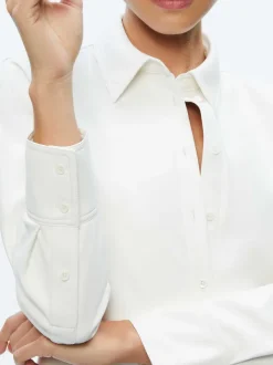 Alice and Olivia Leon Cropped Vegan Leather Button Down-Women Tops