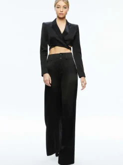 Alice and Olivia Leone Cropped Wrap Blazer + Mame High Rise Wide Leg Pant-Women Matching Sets