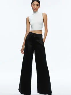 Alice and Olivia Leone Cropped Wrap Blazer + Mame High Rise Wide Leg Pant-Women Matching Sets