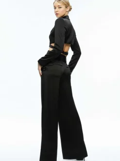 Alice and Olivia Leone Cropped Wrap Blazer + Mame High Rise Wide Leg Pant-Women Matching Sets