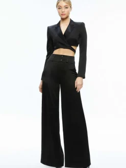 Alice and Olivia Leone Cropped Wrap Blazer + Mame High Rise Wide Leg Pant-Women Matching Sets