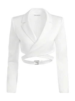 Alice and Olivia Leone Cropped Wrap Blazer + Mame High Rise Wide Leg Pant-Women Matching Sets