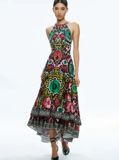 Alice and Olivia Loyce Twist Back Ruffle Maxi Dress-Women Dresses