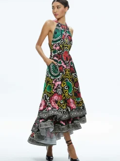 Alice and Olivia Loyce Twist Back Ruffle Maxi Dress-Women Dresses