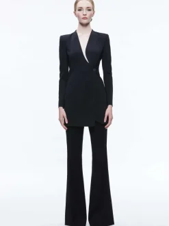 Alice and Olivia Lucien Curved V-Neck Fitted Blazer-Women Jackets + Coats