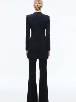 Alice and Olivia Lucien Curved V-Neck Fitted Blazer-Women Jackets + Coats