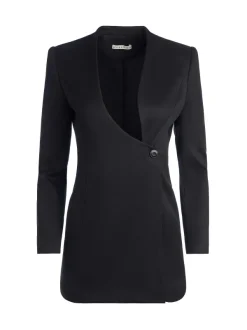 Alice and Olivia Lucien Curved V-Neck Fitted Blazer-Women Jackets + Coats
